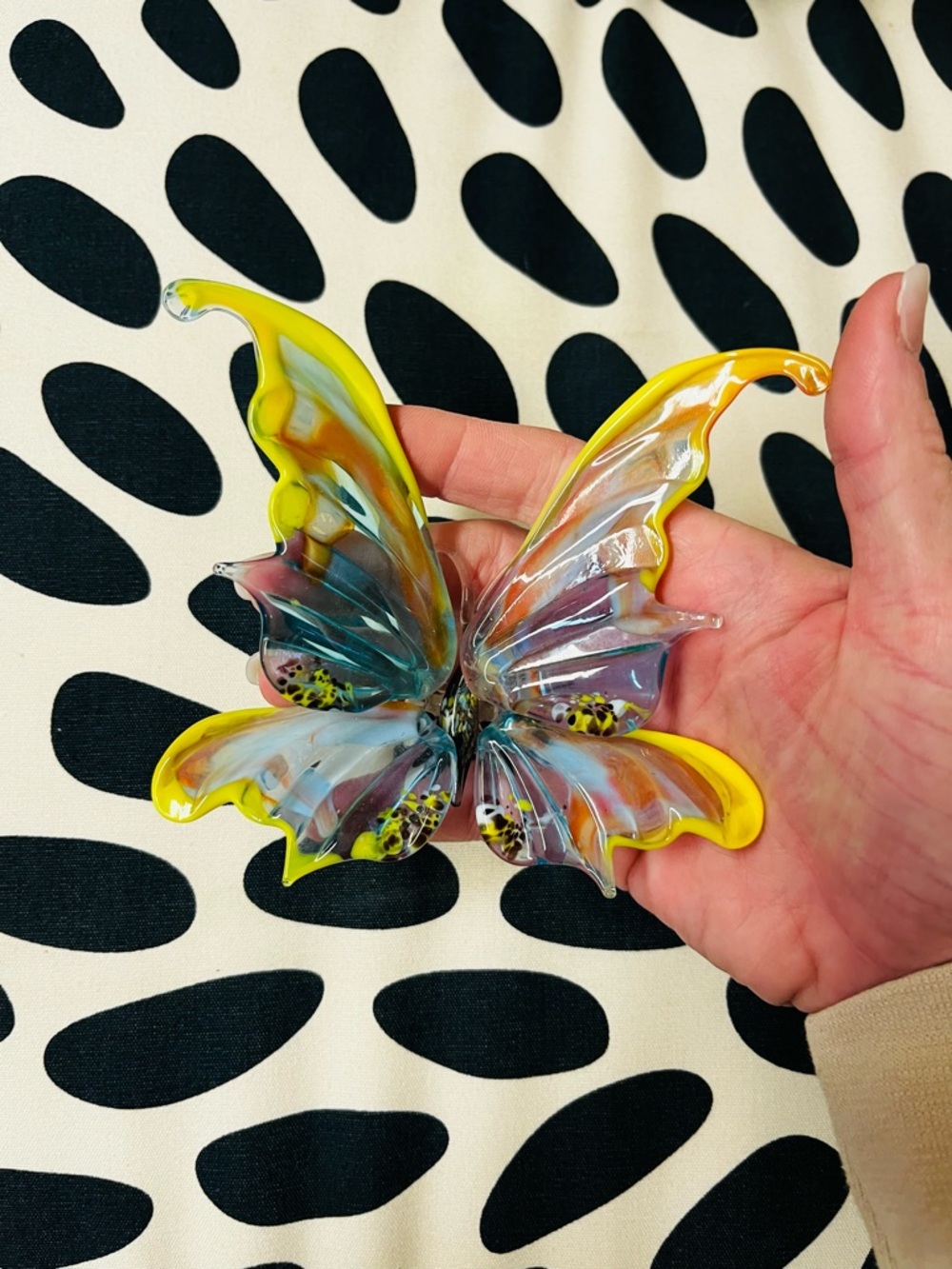 Handmade Glass Butterfly Figurine in Yellow and Multicolor